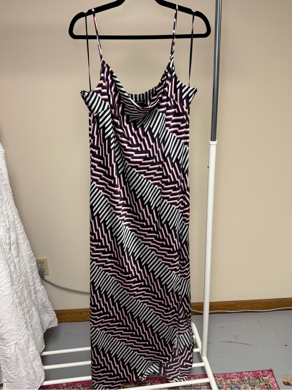 Express Black, White & Pink Geometric Maxi Slip Dress